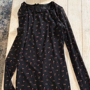 Forever 21  Black Long Sleeve Dress with Cherry Print - sheer sleeves
